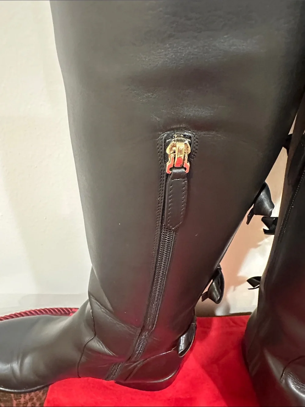 Valentino Black Leather Over-the-Knee Boots with Rear Bow Details